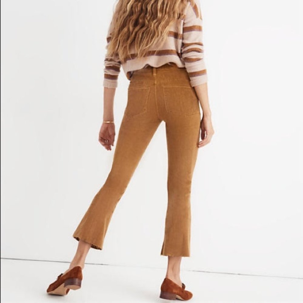 Madewell corduroy cropped kick flair frayed jeans